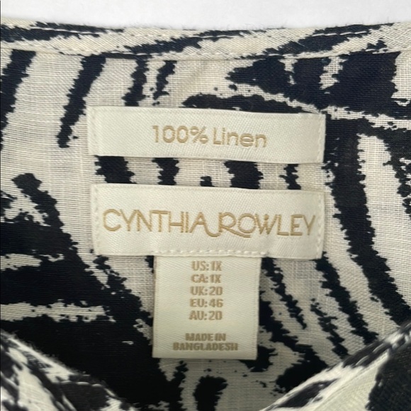 Cynthia Rowley 100% Linen Blouse Palm Leaf Shirt Mother of Pearl Plus Size 1X - Picture 4 of 16
